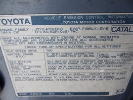 1988 TOYOTA 4RUNNER SKY BLUE 2.4L MT 4WD Z17706